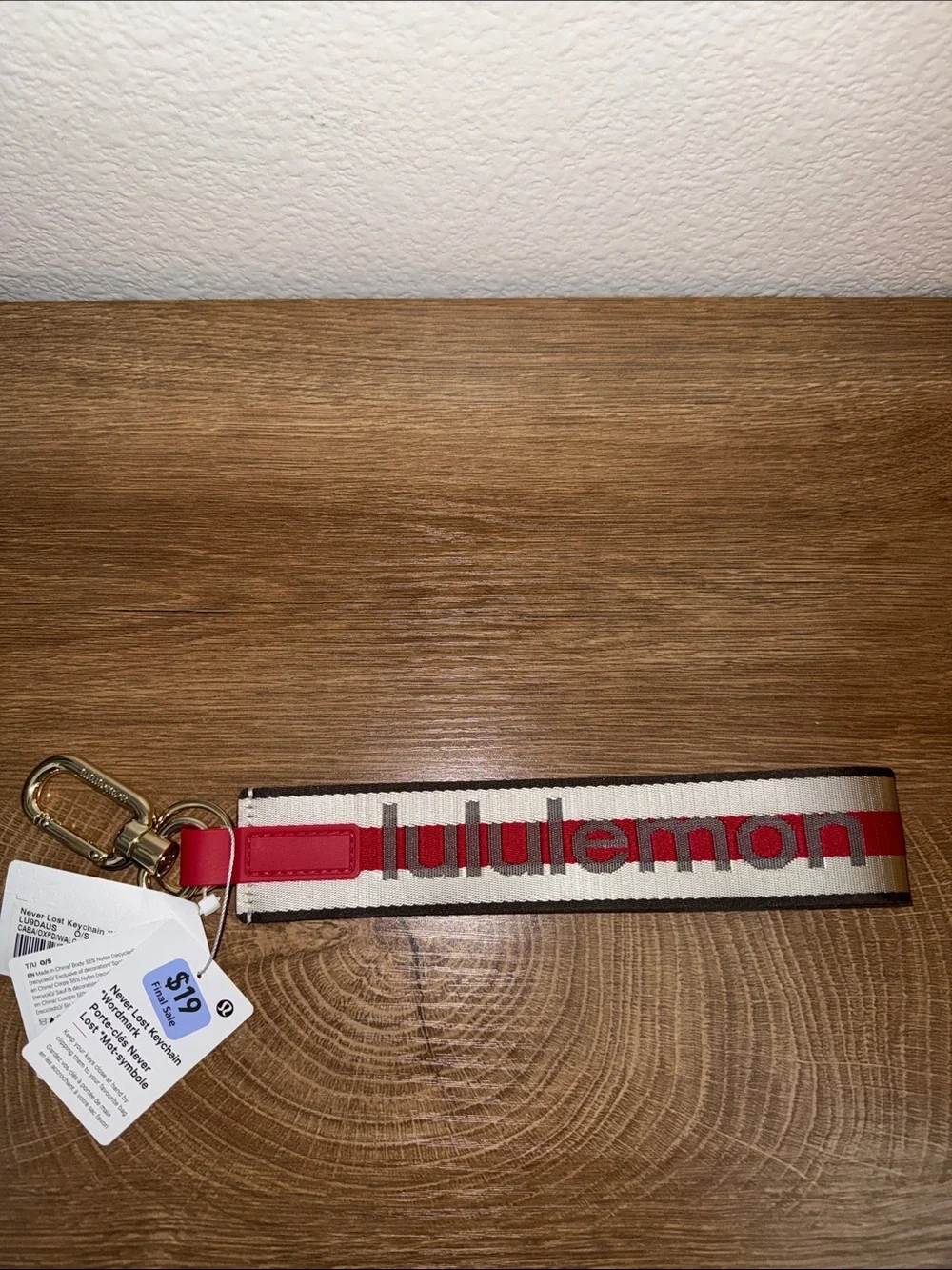 lululemon athletica Red and Cream Logo Key Fob Strap